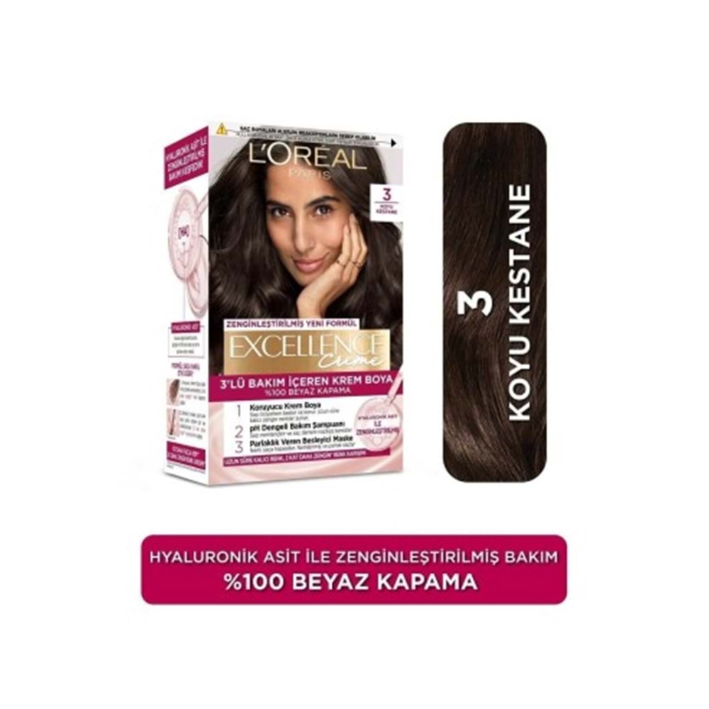 Loreal Paris Excellence Creme Saç Boyası 3 Koyu Kestane
