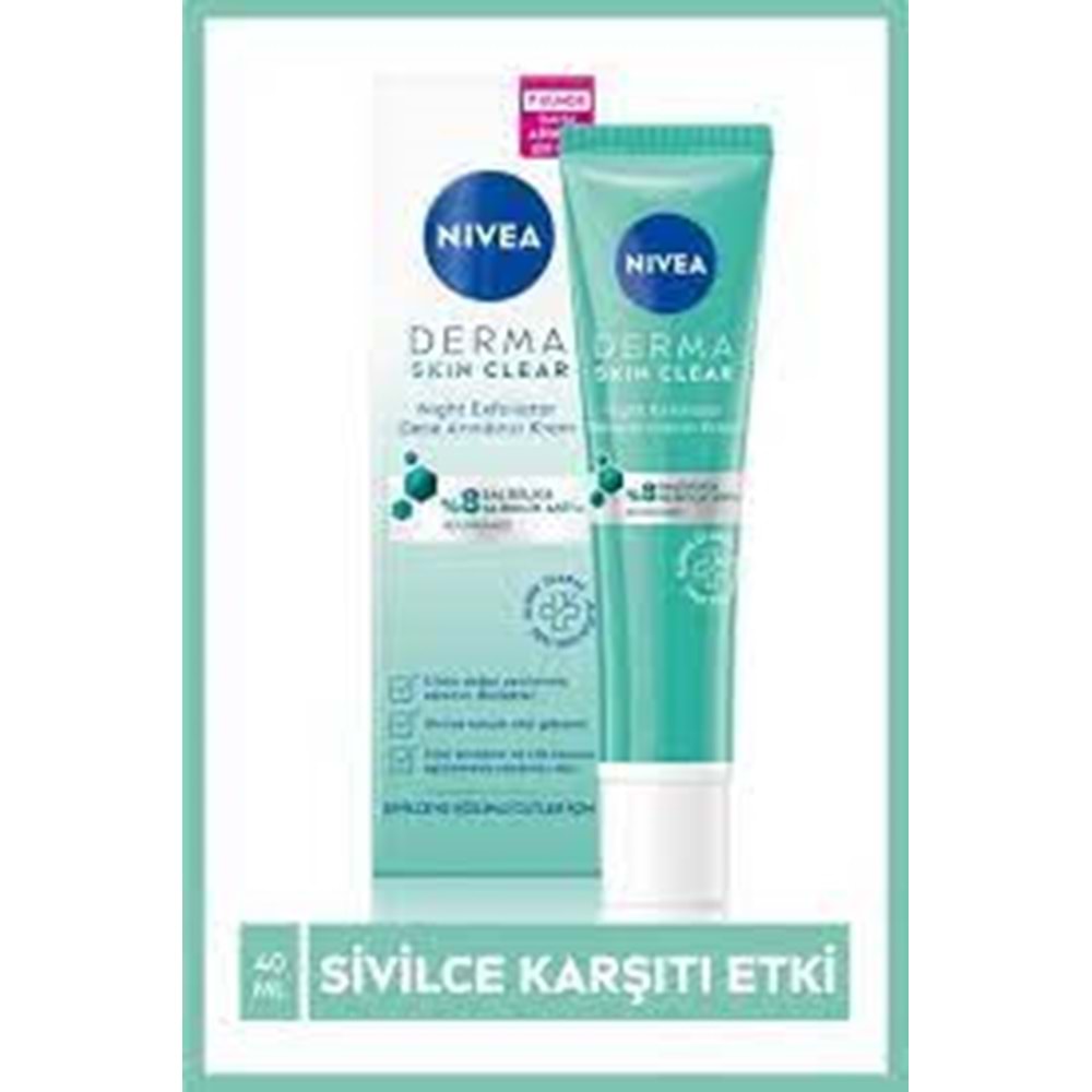 Nivea Derma Skin Clear %8 Niasinamid Night Exfoliator Gece Arındırıcı Sivilce Karşıtı Krem 40ml