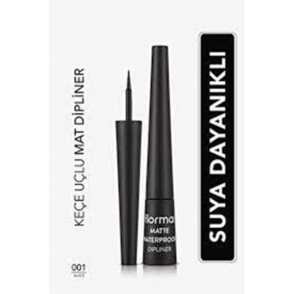 Flormar Suya Dayanıklı Mat Dipliner - Waterproof Dipliner - 001 Black