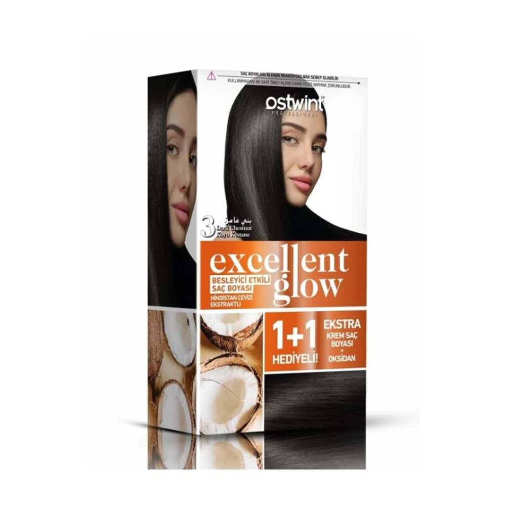 Ostwint Excellent Glow 1+1 Hediyeli Saç Boyası Seti No.3 Koyu Kestane