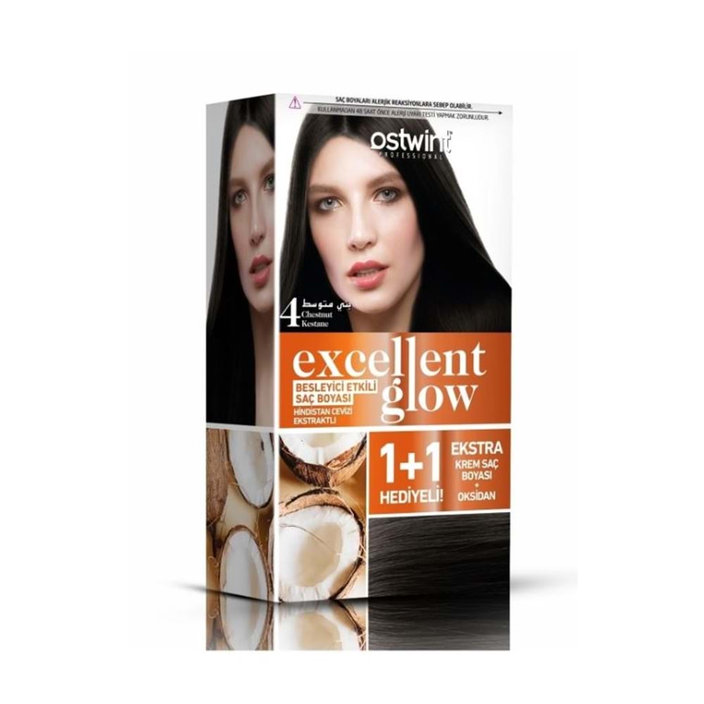 Ostwint Excellent Glow 1+1 Hediyeli Saç Boyası Seti No.4 Kestane