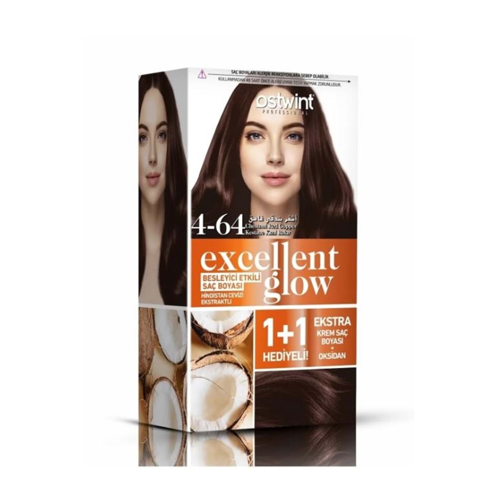 Ostwint Excellent Glow 1+1 Hediyeli Saç Boyası Seti No.4.64 Kestane Kızıl Bakır