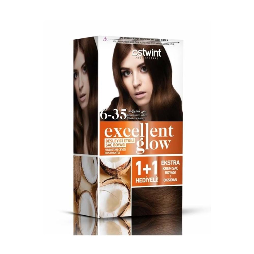 Ostwint Excellent Glow 1+1 Hediyeli Saç Boyası Seti No.6.35 Çikolata Kahve