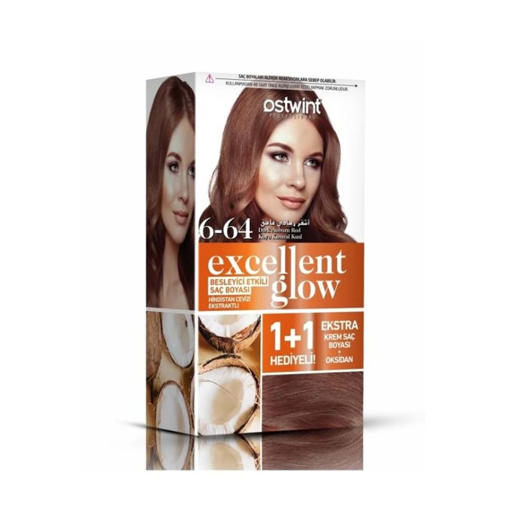 Ostwint Excellent Glow 1+1 Hediyeli Saç Boyası Seti No.6.64 Koyu Kumral Kızıl