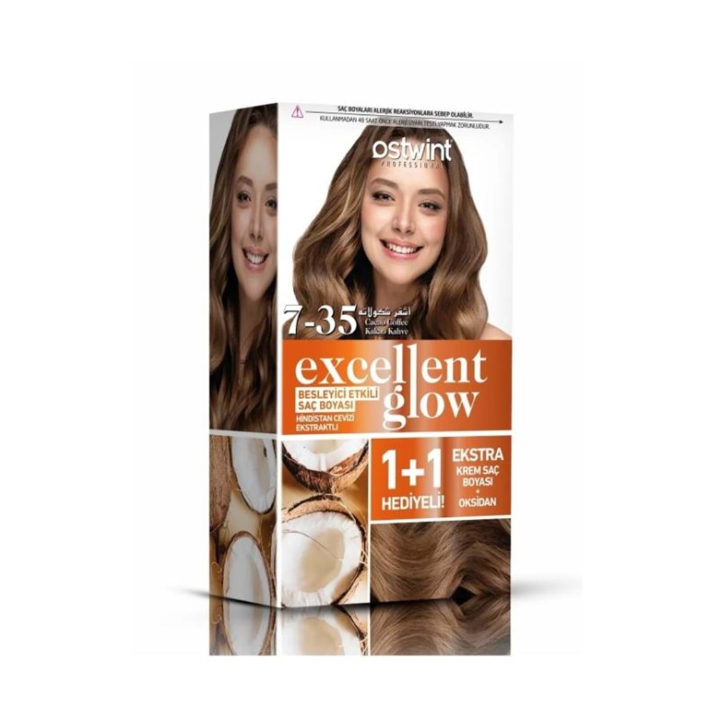 Ostwint Excellent Glow 1+1 Hediyeli Saç Boyası Seti No.7.35 Kakao Kahve