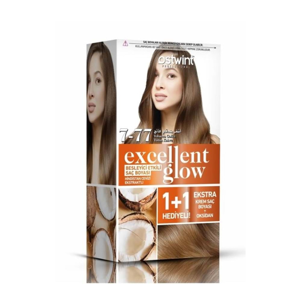 Ostwint Excellent Glow 1+1 Hediyeli Saç Boyası Seti No.7.77 Tütün Kahve