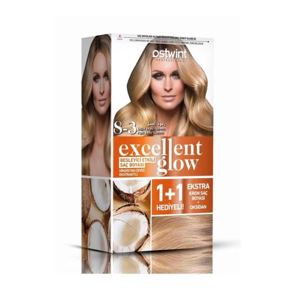 Ostwint Excellent Glow 1+1 Hediyeli Saç Boyası Seti No.8.3 Açık Dore Kumral