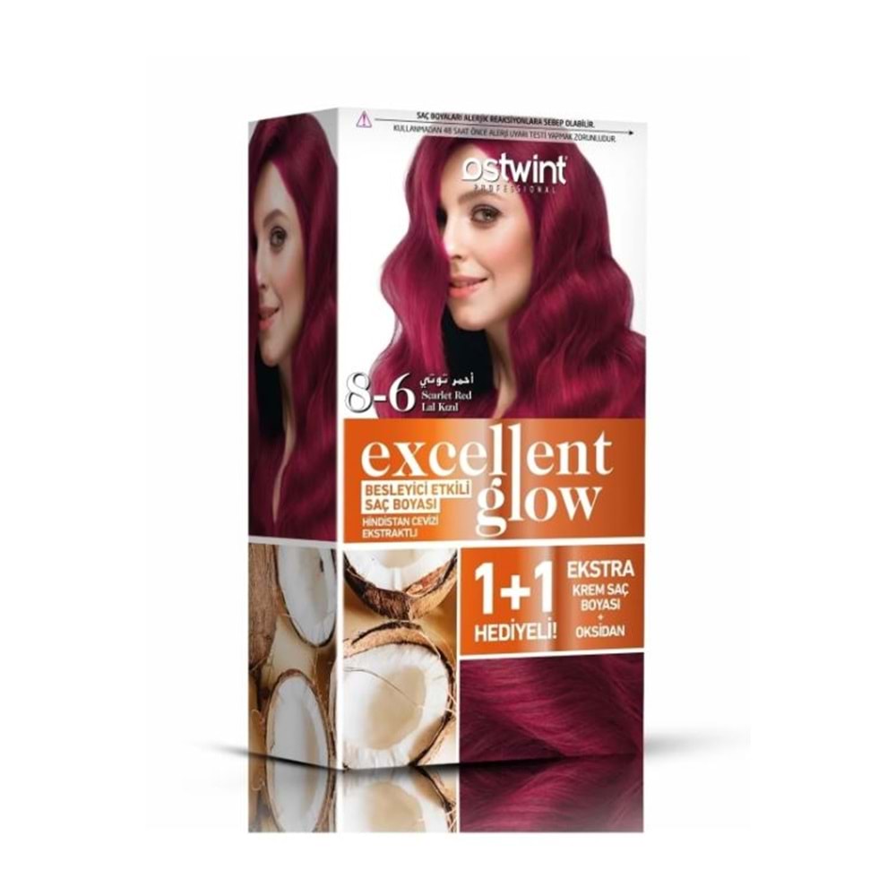 Ostwint Excellent Glow 1+1 Hediyeli Saç Boyası Seti No.8.6 Lal Kızılı