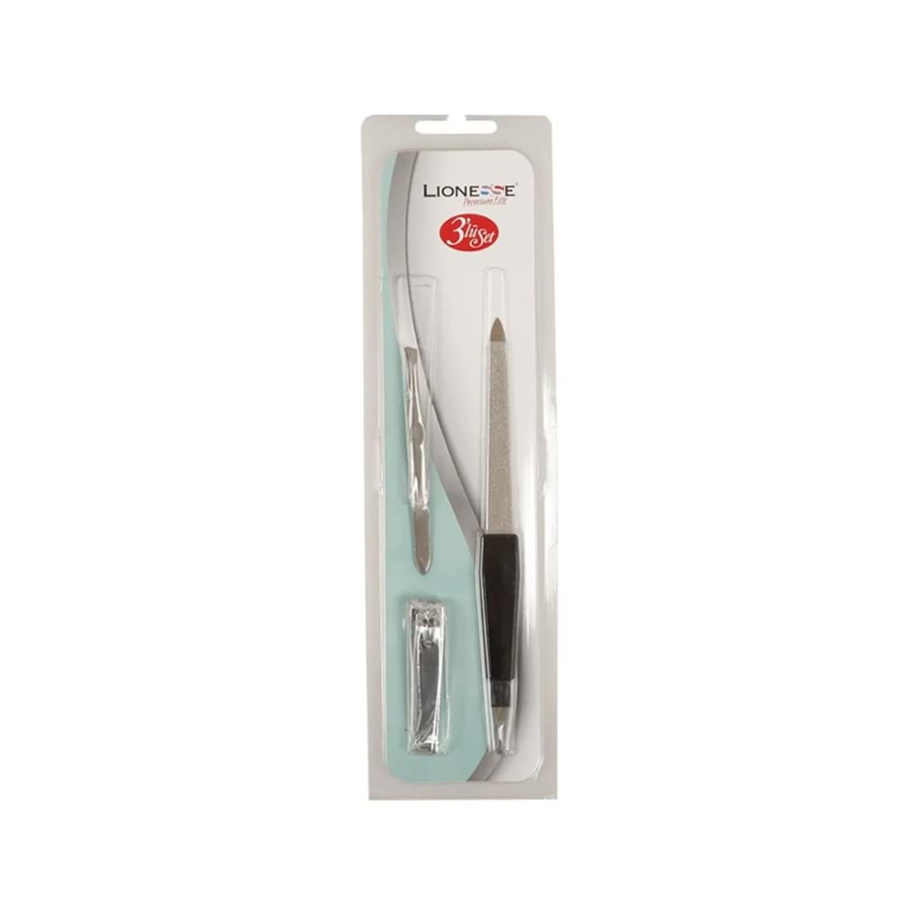 Lionesse 3'lü Manikür Seti 5112 (cımbız+törpü+tırnak Makası)LIONESSE ÜÇLÜ SET 5112