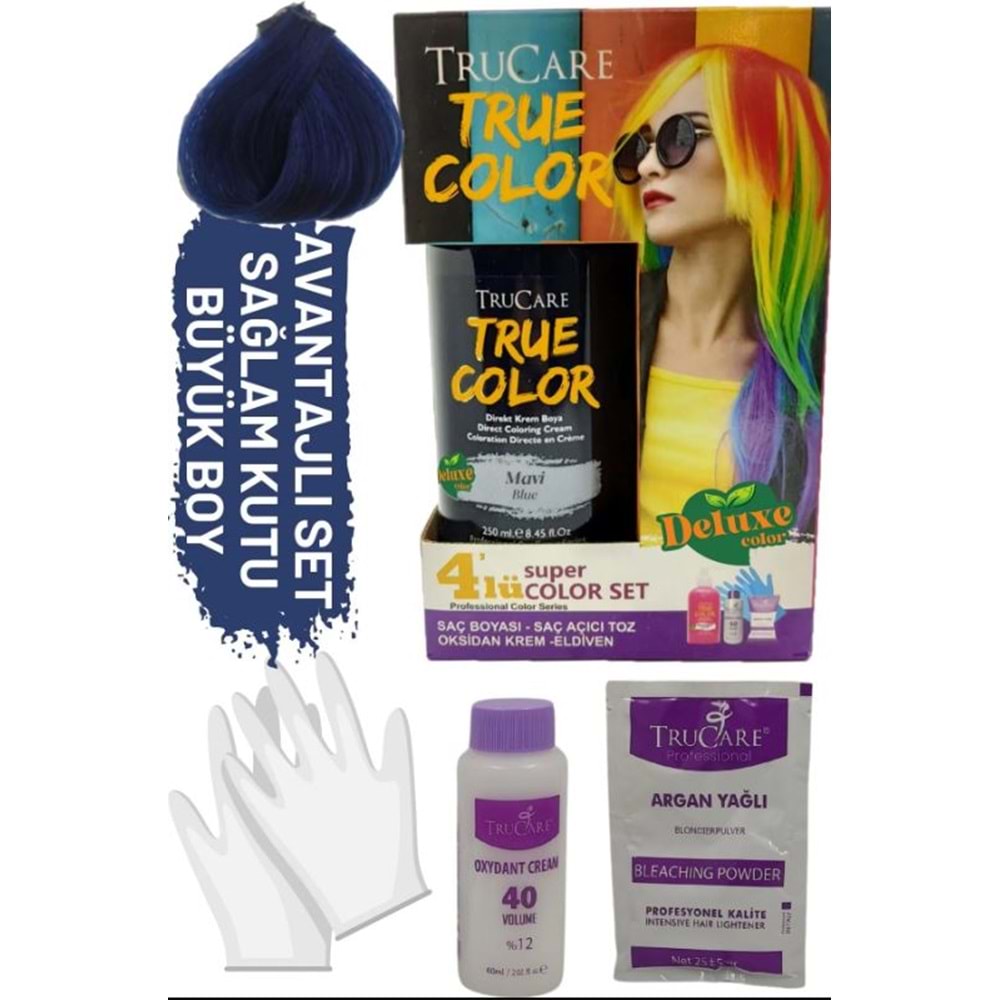 Trucare Truecolor Mavi Saç Boyası Seti Saç Açıcı ve Eldivenli