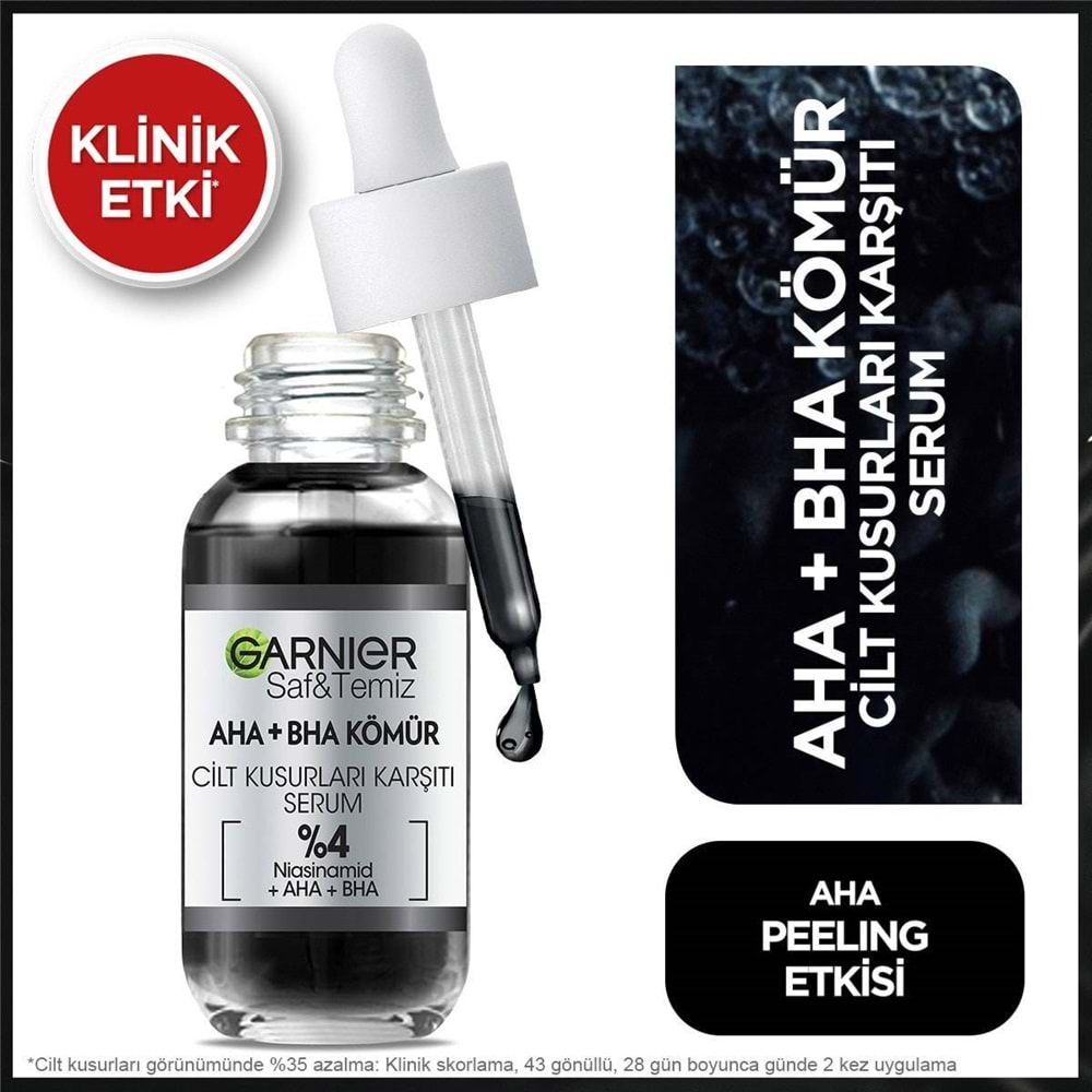 Garnier Aha Bha Cilt Kusurları Karşıtı Siyah Serum %4 [niasinamid Peeling Etkili Aha Bha] 30ml