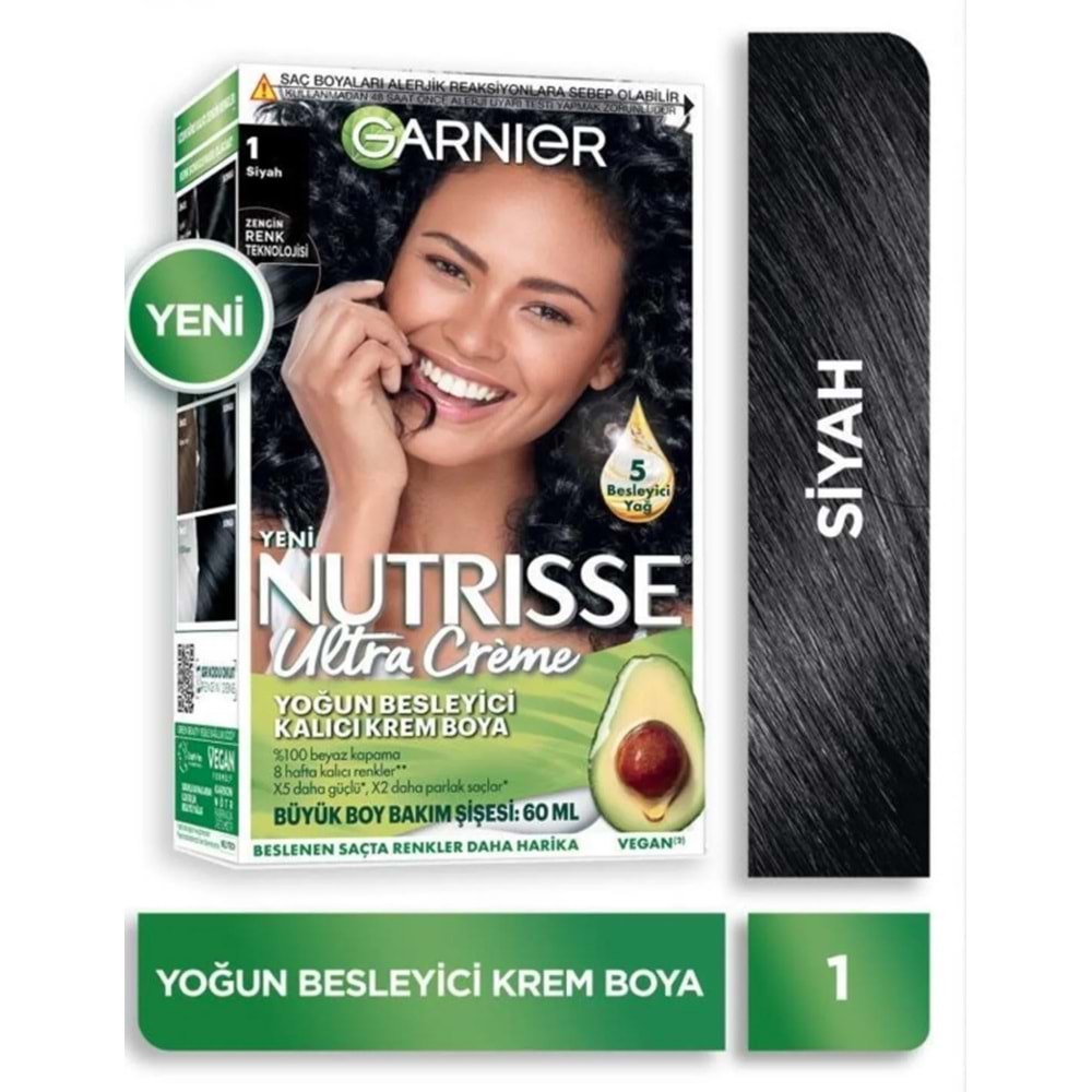 Garnier Nutrisse Yoğun Besleyici Kalıcı Krem Saç Boyası 1 Siyah