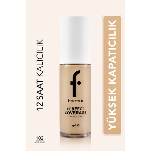 Flormar Perfect Coverage Yoğun Kapatıcı Su Bazlı Fondöten -102 Soft Beige