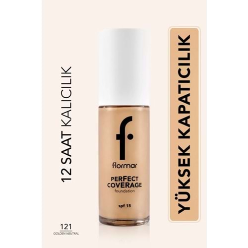 Flormar Perfect Coverage Yoğun Kapatıcı Su Bazlı Fondöten -121 Golden Natural