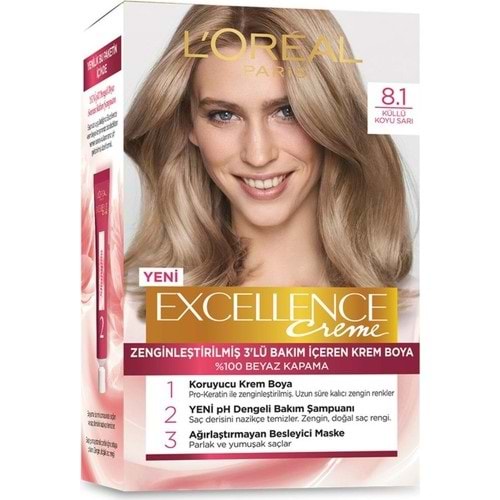 LOreal Paris Excellence Creme Saç Boyası Koyu Sarı Küllü 8.1