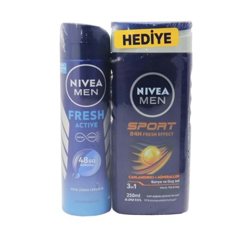 NIVEA Fresh Active Erkek Deodorant Sprey 150 ml Sport Duş Jeli 250 ml