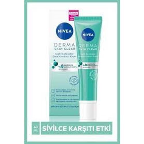 Nivea Derma Skin Clear %8 Niasinamid Night Exfoliator Gece Arındırıcı Sivilce Karşıtı Krem 40ml