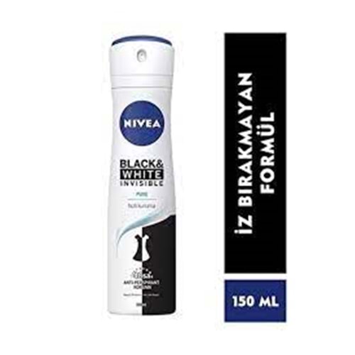 Nivea Kadın Sprey Deodorant Black&white Invisible Pure 150ml,48 Saat Anti-perspirant Koruma
