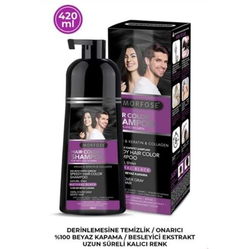 Morfose Hızlı Beyaz ve Gri Kapatıcı Şampuan 420 ml - Doğal Siyah, Argan, Keratin Ve Kolajen İçeren