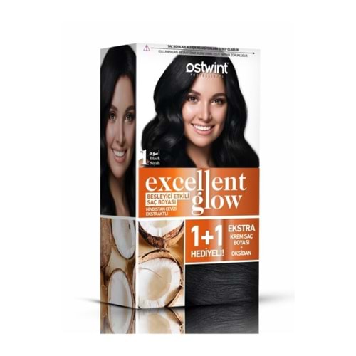 Ostwint Excellent Glow 1+1 Hediyeli Saç Boyası Seti No.1 Siyah