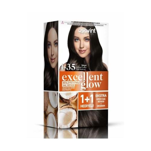Ostwint Excellent Glow 1+1 Hediyeli Saç Boyası Seti No.4.35 Türk Kahvesi