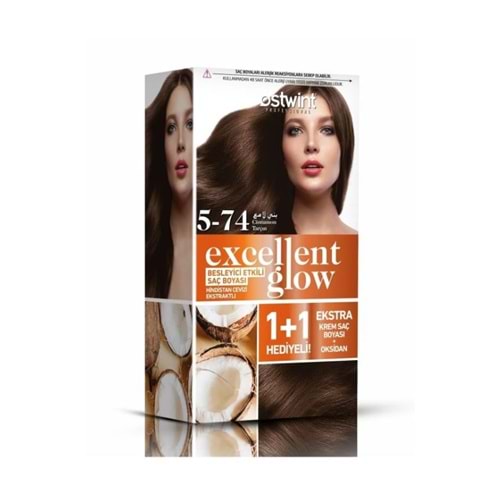 Ostwint Excellent Glow 1+1 Hediyeli Saç Boyası Seti No.5.74 Tarçın