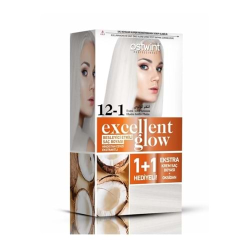 Ostwint Excellent Glow 1+1 Hediyeli Saç Boyası Seti No.12.1 Extra Küllü Platin