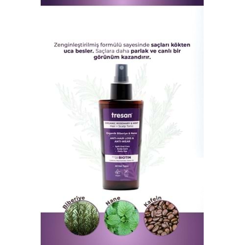 Tresan Organik Biberiye & Nane Dökülme ve Yıpranma Karşıtı Saç Toniği 125 ml