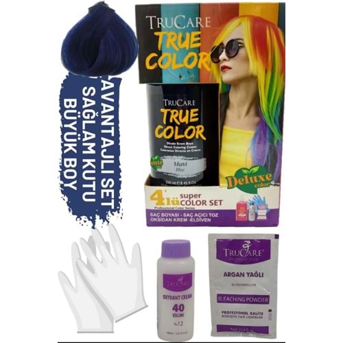 Trucare Truecolor Mavi Saç Boyası Seti Saç Açıcı ve Eldivenli