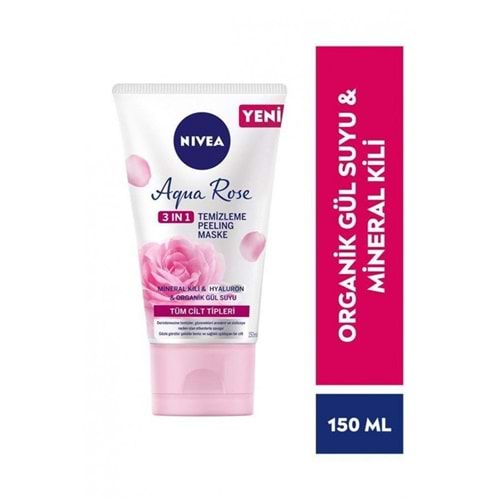 Nivea Aqua Rose 3ü1 arada Yüz Temizleme Peeling Maske Gül Suyu Mineral Kili 150ml
