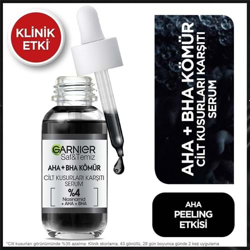 Garnier Aha Bha Cilt Kusurları Karşıtı Siyah Serum %4 [niasinamid Peeling Etkili Aha Bha] 30ml